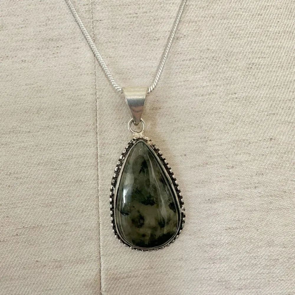Prehnite silver pendant necklace